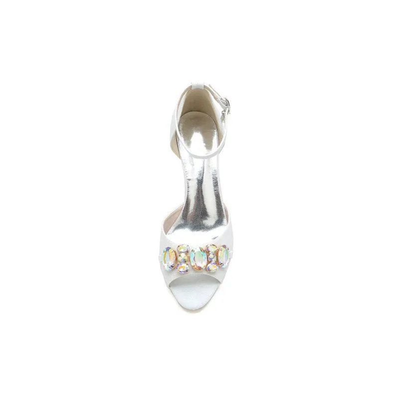 Peep Toe Rhinestone Strap Buckle Stiletto Heels