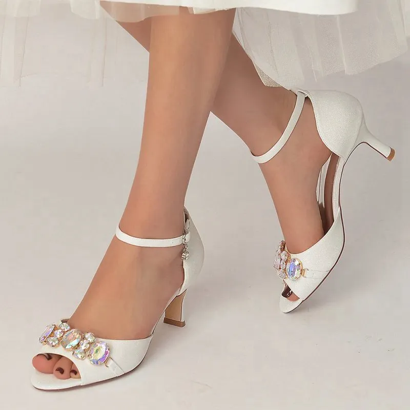 Peep Toe Rhinestone Strap Buckle Stiletto Heels