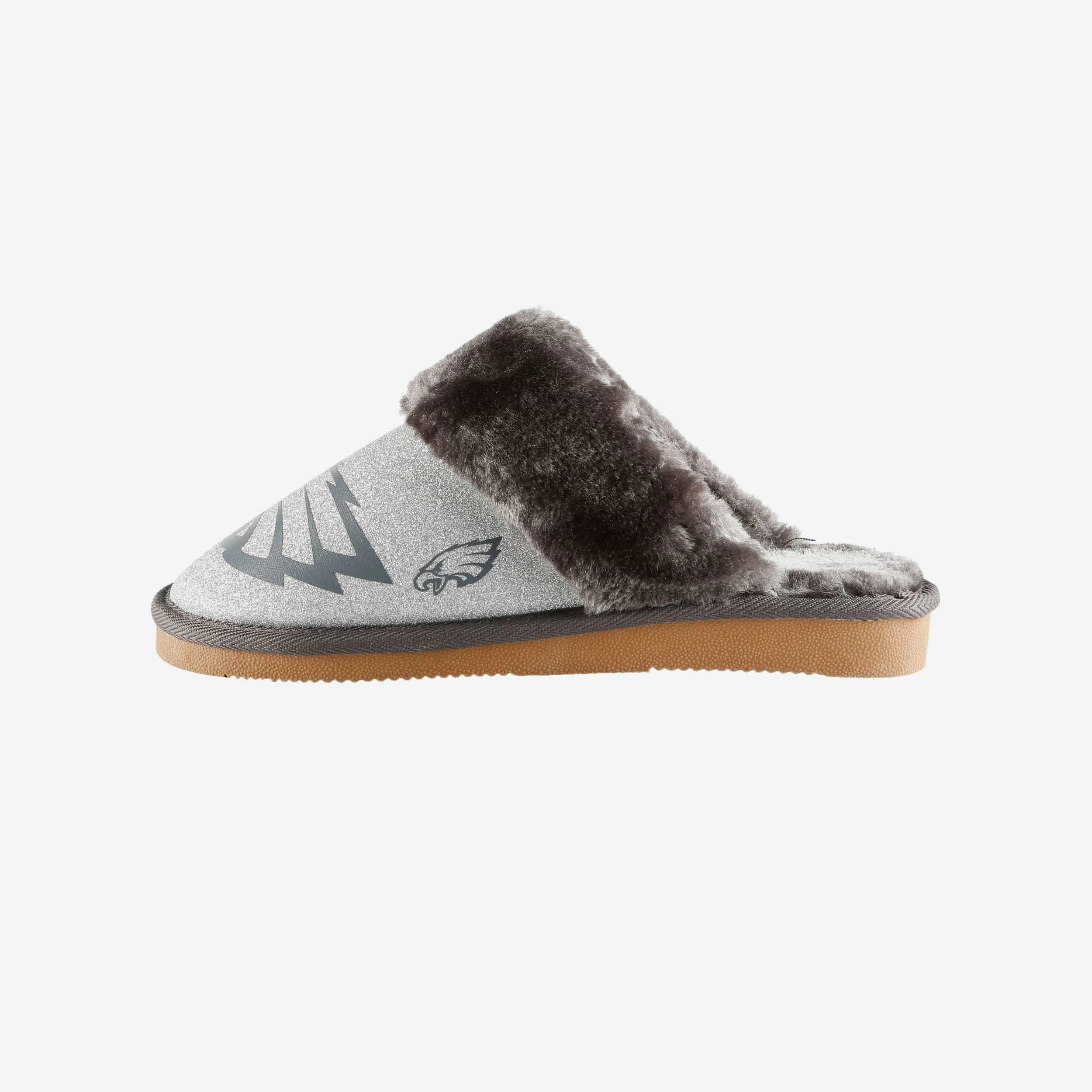 Philadelphia Eagles Womens Glitter Open Back Fur Moccasin Slipper