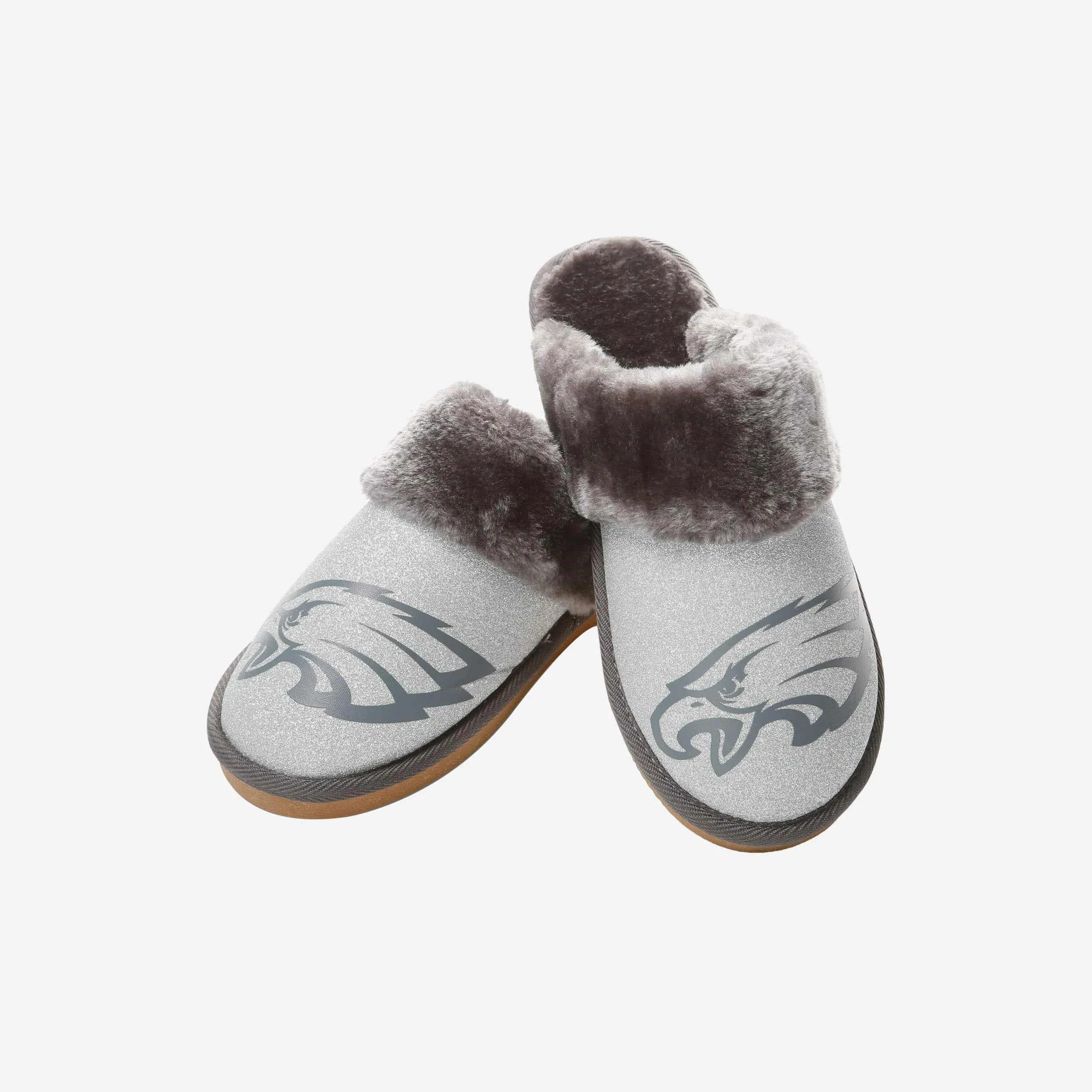 Philadelphia Eagles Womens Glitter Open Back Fur Moccasin Slipper
