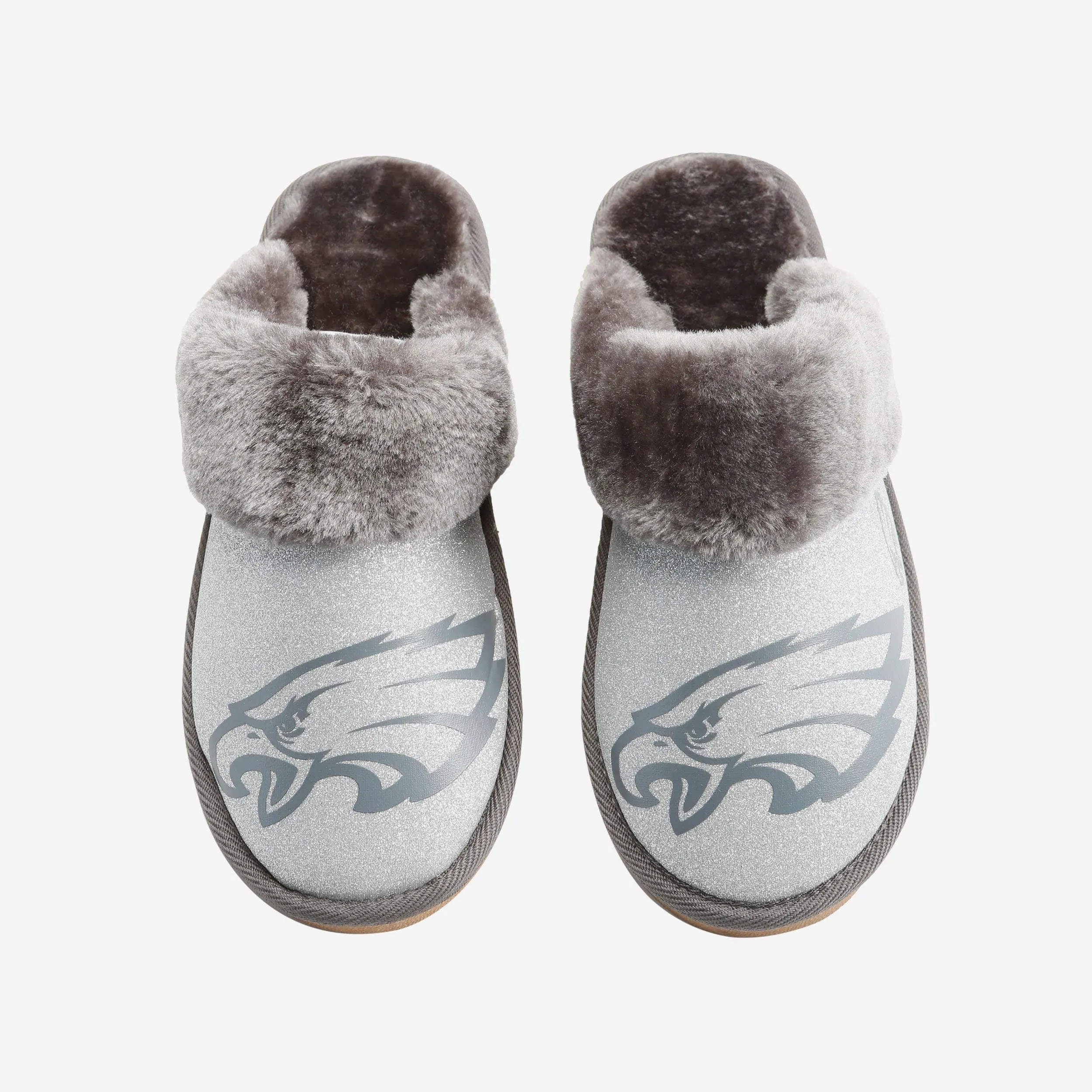Philadelphia Eagles Womens Glitter Open Back Fur Moccasin Slipper