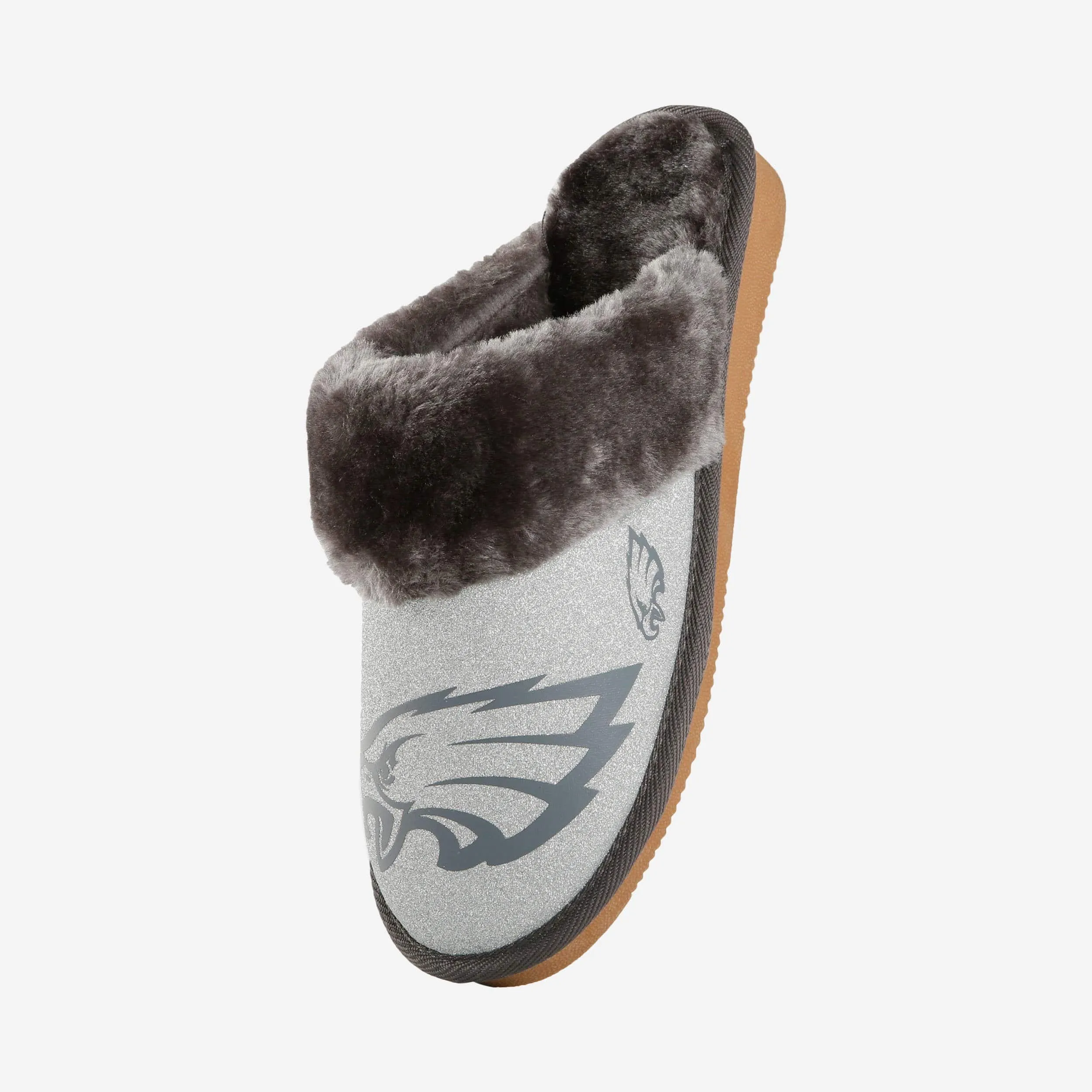 Philadelphia Eagles Womens Glitter Open Back Fur Moccasin Slipper