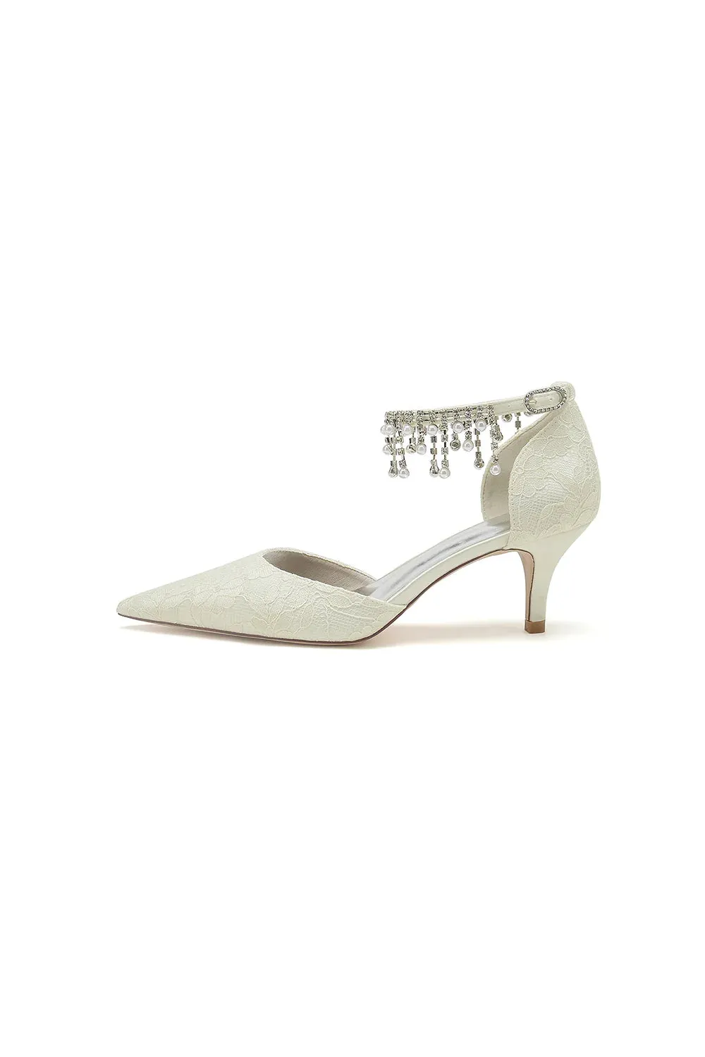Pointed Toe Pearl Chain Strap High Heels