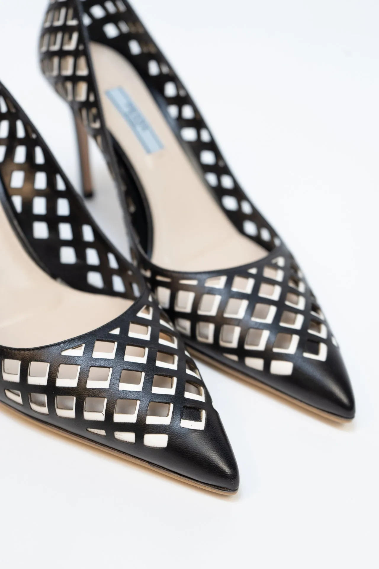 Prada Black And White Perforated Heels - Size 39