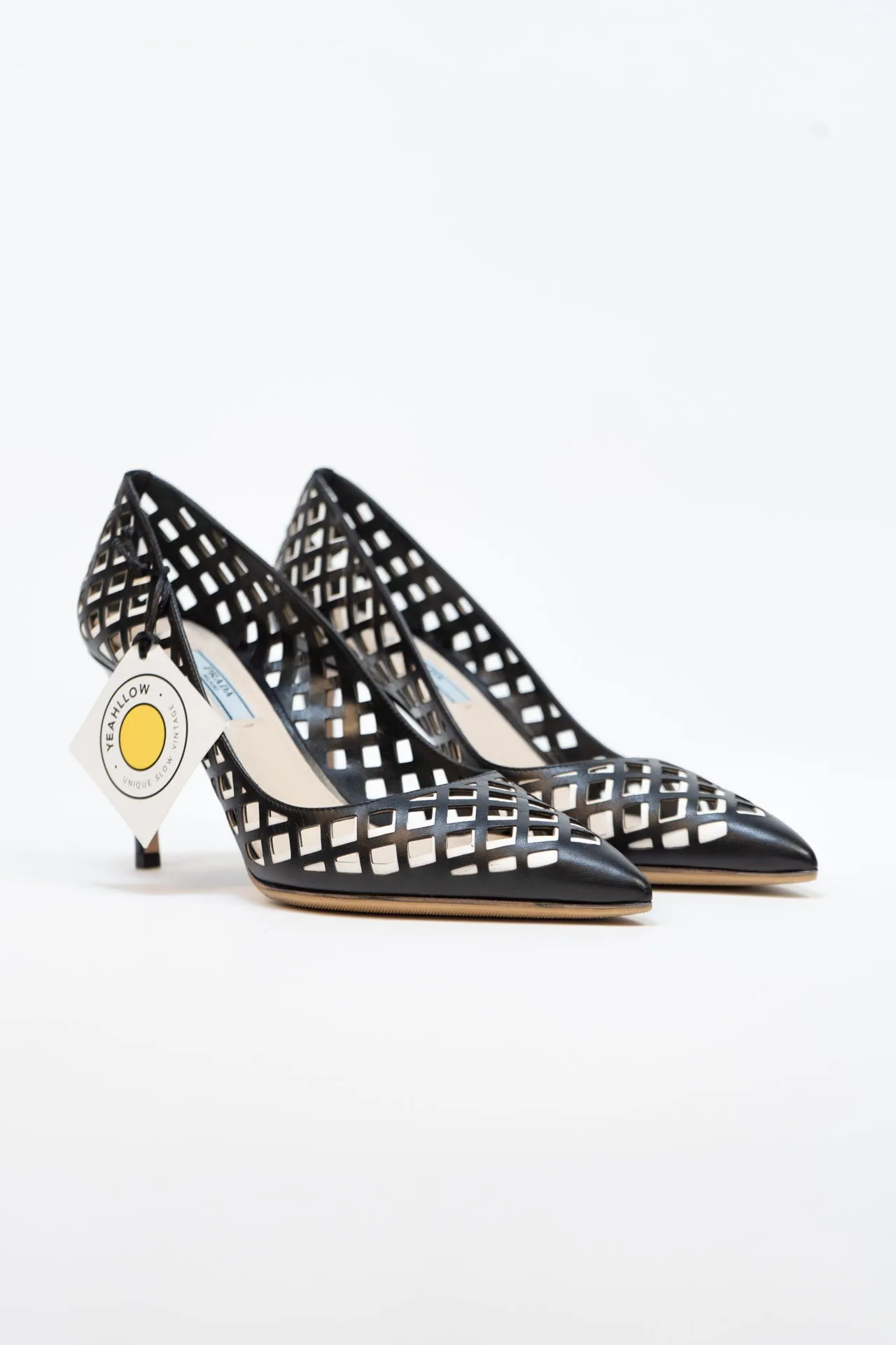 Prada Black And White Perforated Heels - Size 39