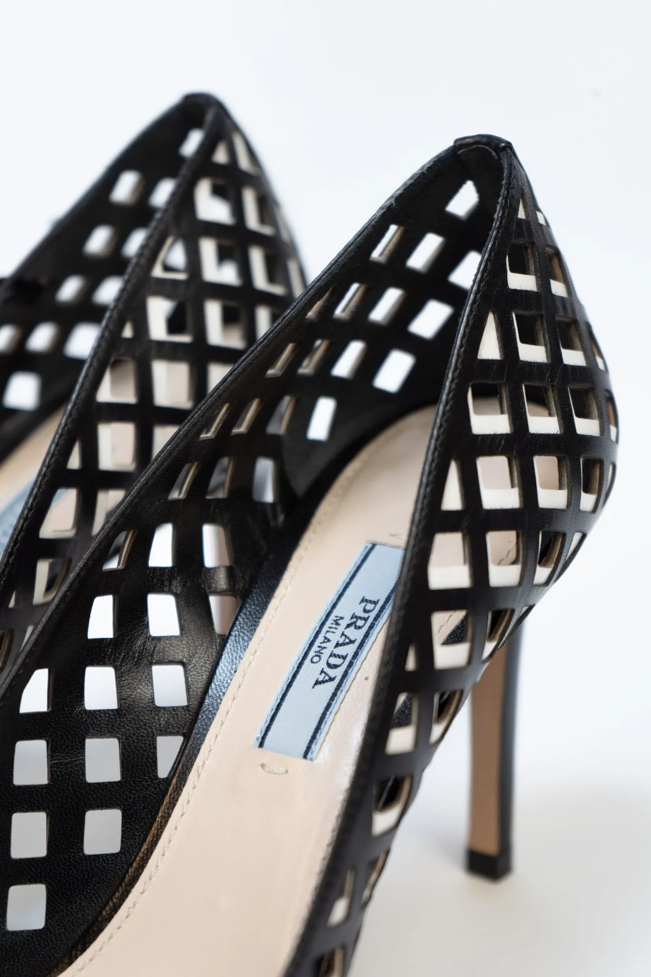 Prada Black And White Perforated Heels - Size 39