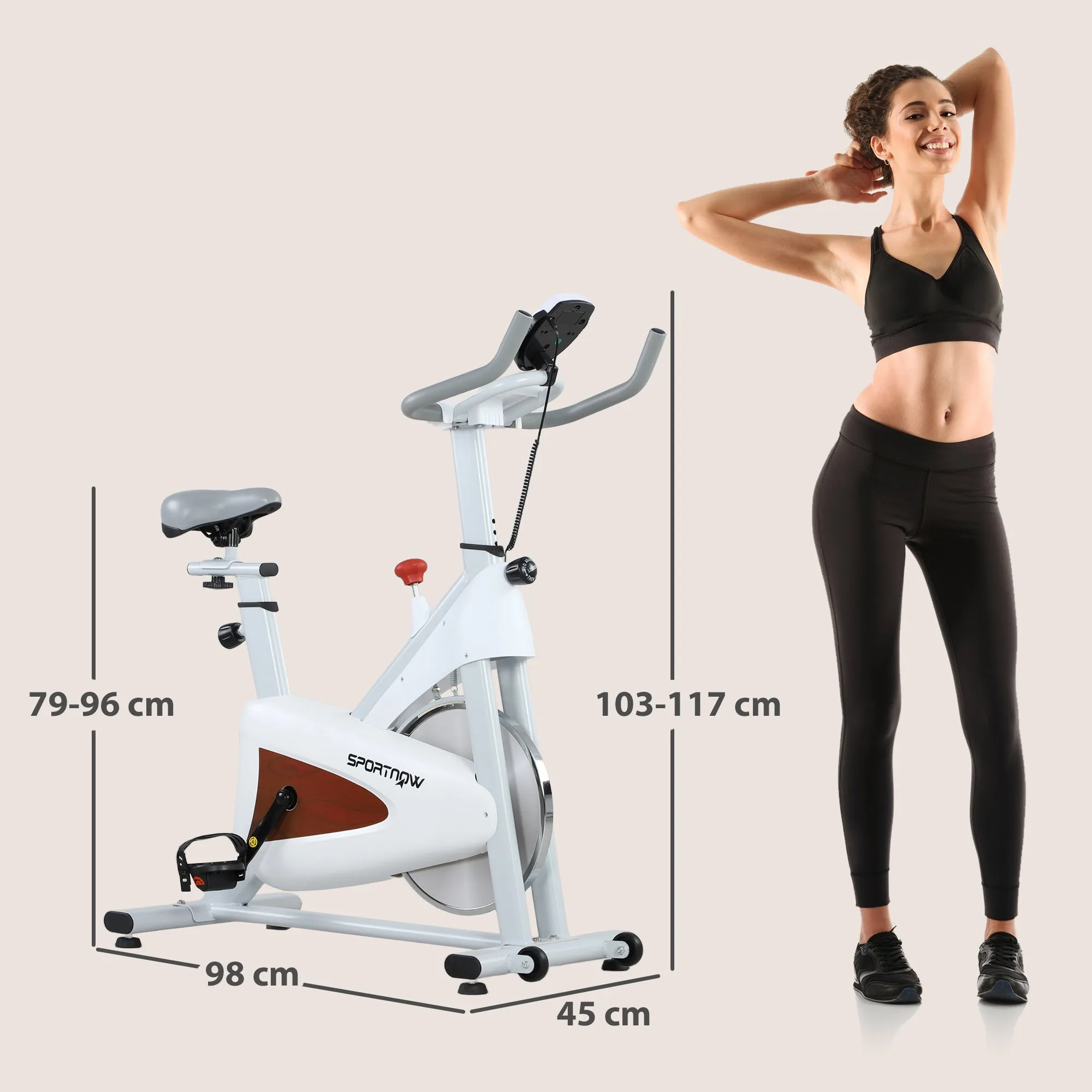 Rootz Home Bike - Exercise Bike - Stationary Bike - Adjustable Seat & Resistance - 98cm x 45cm x 117cm