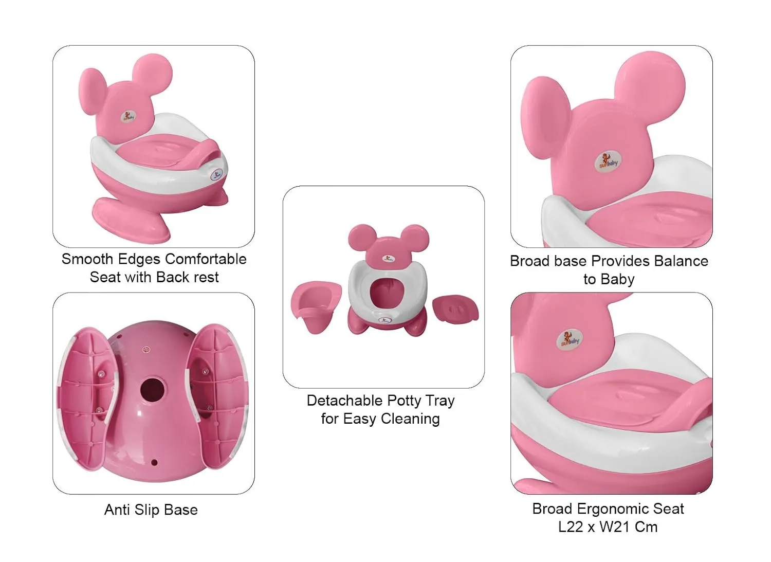 Royale Potty Trainer Potty Seat With High Backrest And Detachable Potty Storage Box Pink