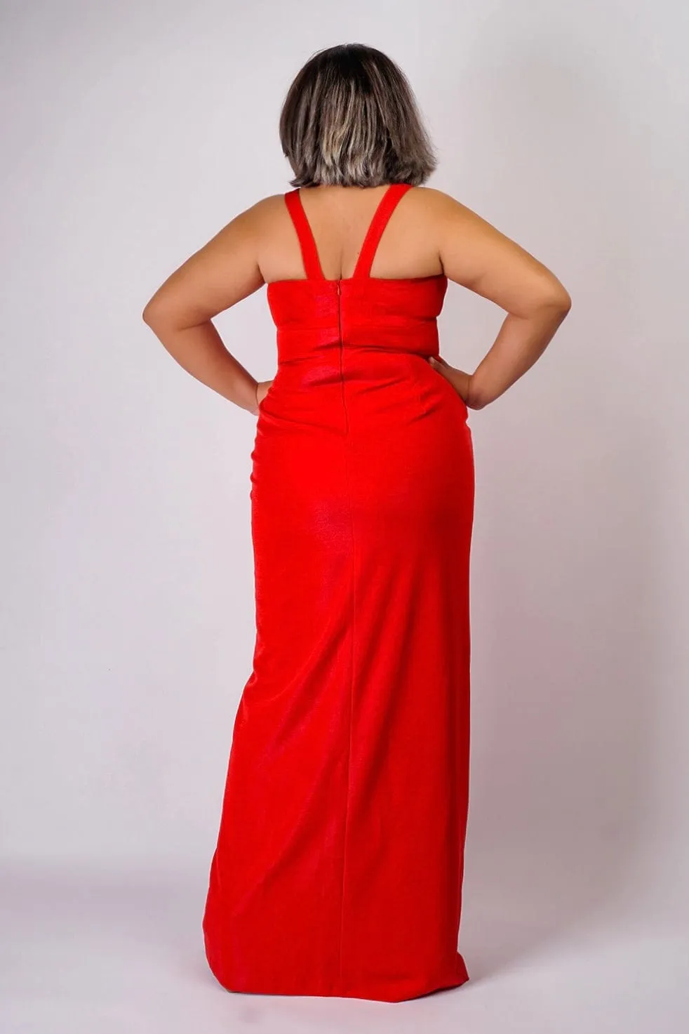 Ruby Red Luxe Slim V Neck Sonaya Gown