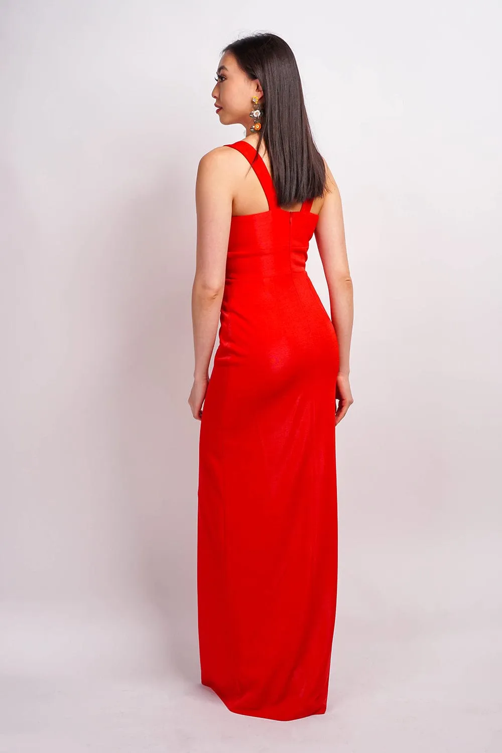 Ruby Red Luxe Slim V Neck Sonaya Gown