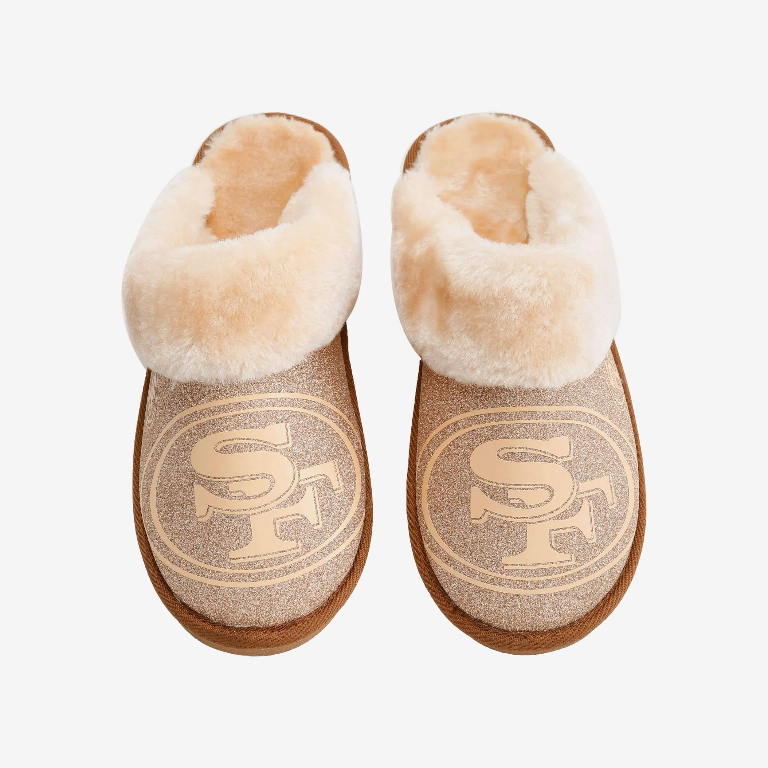 San Francisco 49ers Womens Glitter Open Back Fur Moccasin Slipper