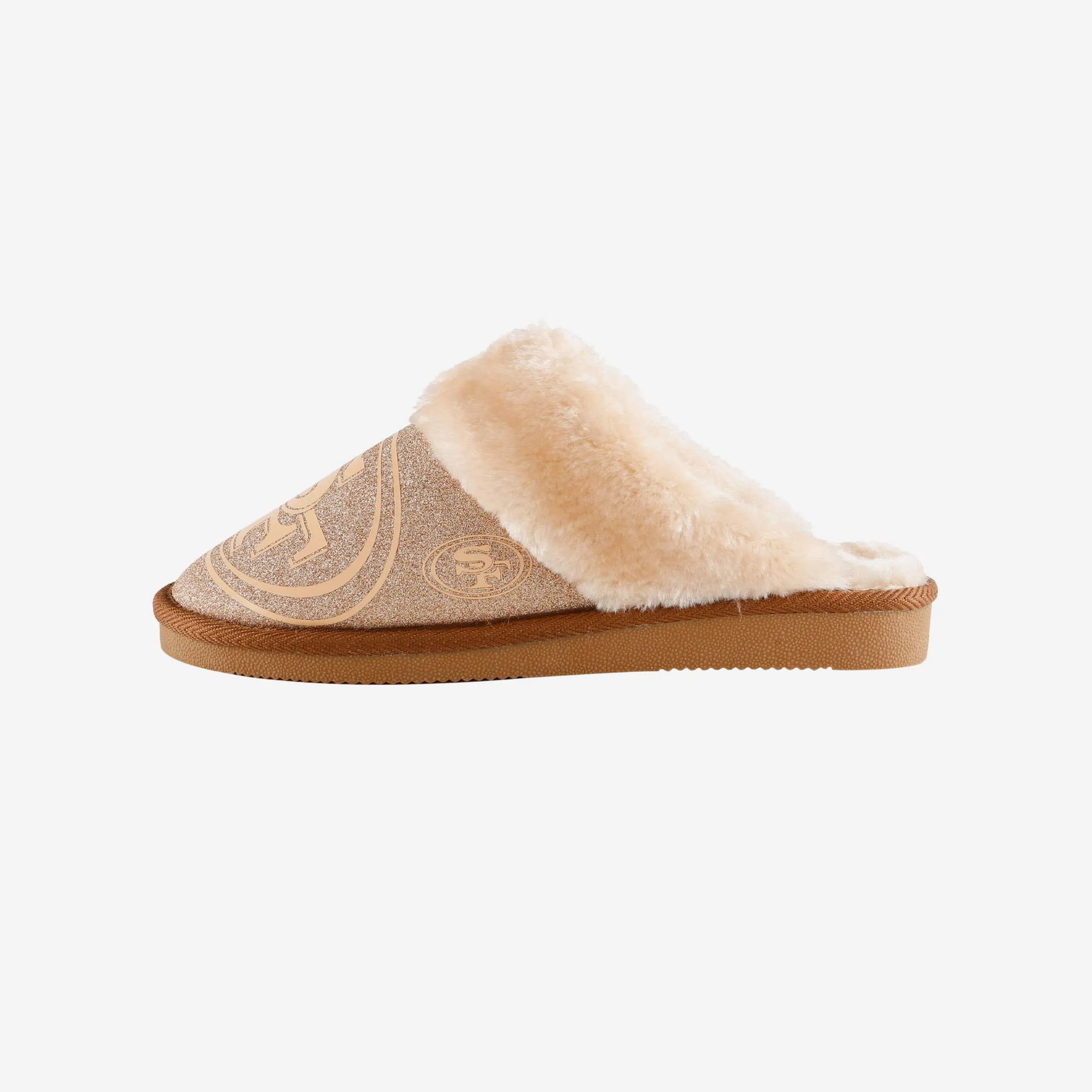 San Francisco 49ers Womens Glitter Open Back Fur Moccasin Slipper