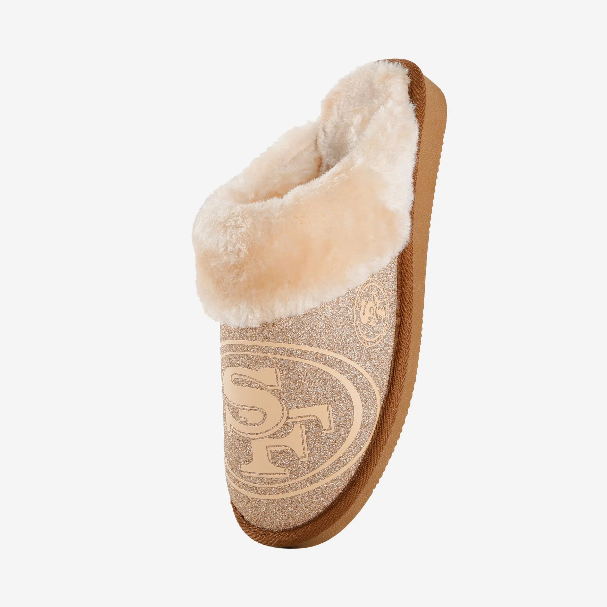 San Francisco 49ers Womens Glitter Open Back Fur Moccasin Slipper