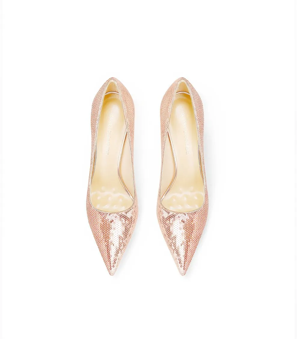 Sequin Decor Pointy Toe Pump Heels