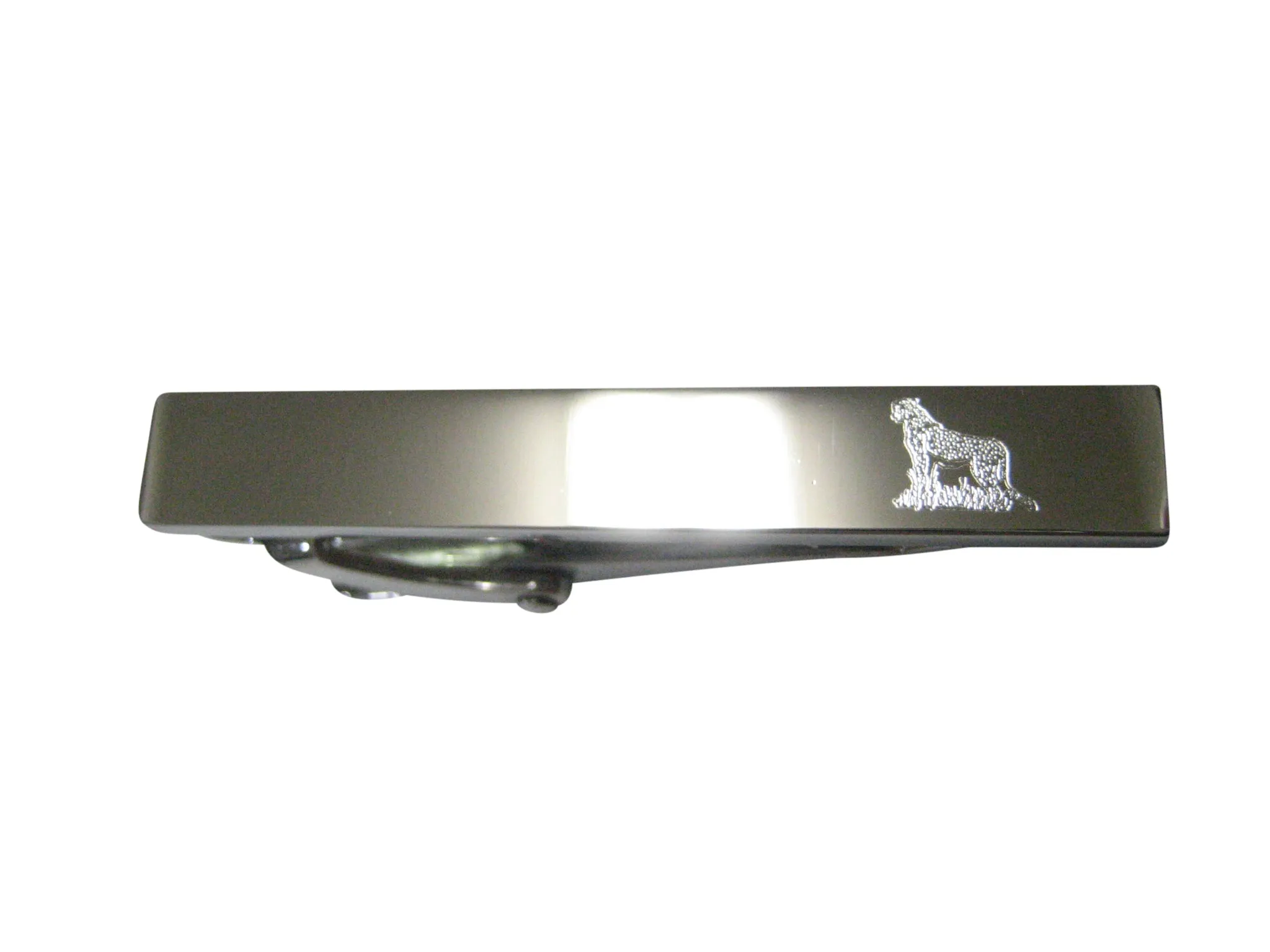 Silver Toned Etched Sleek Cheetah Skinny Tie Clip