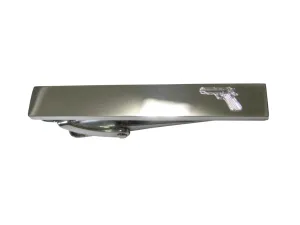 Silver Toned Etched Sleek Modern Handgun Skinny Tie Clip