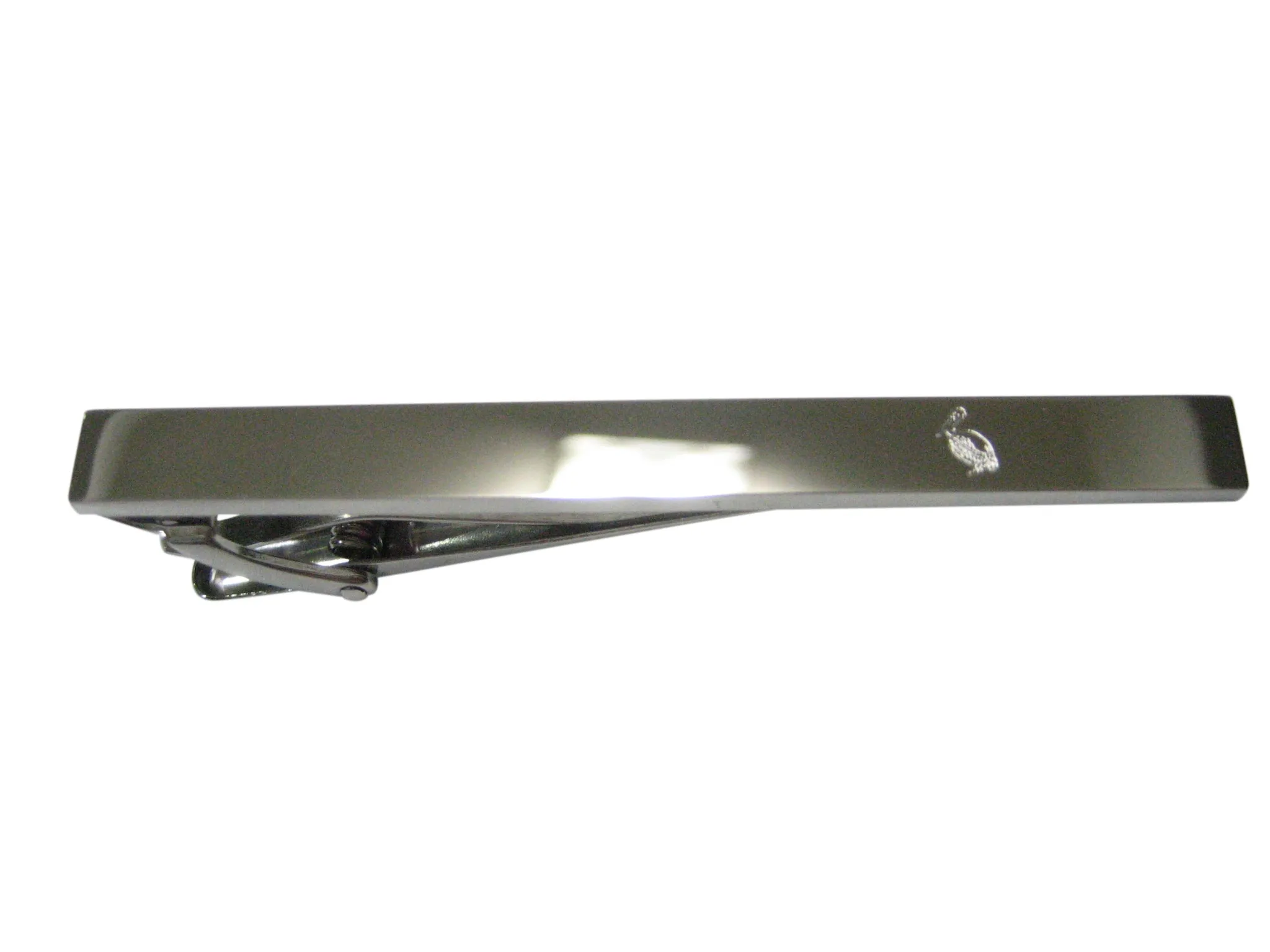 Silver Toned Etched Sleek Pelican Bird Tie Clip