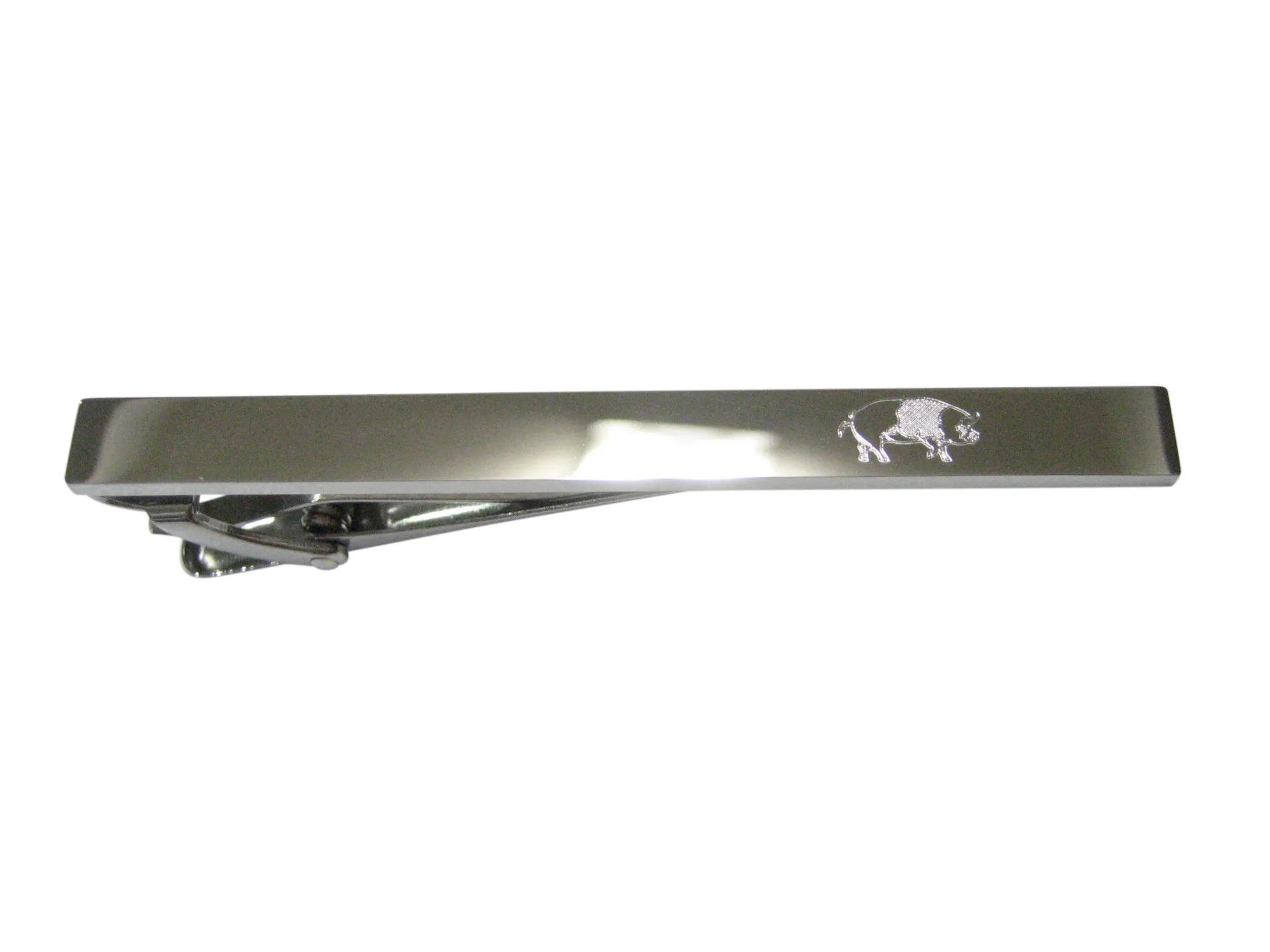 Silver Toned Etched Sleek Pig Tie Clip
