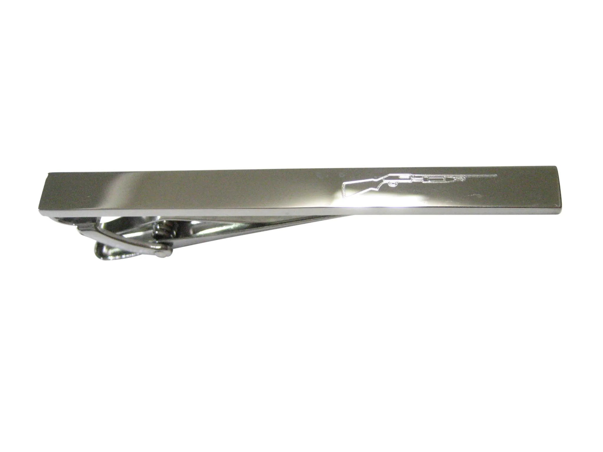 Silver Toned Etched Sleek Shotgun Tie Clip