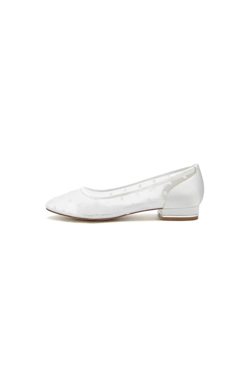 Simple Pointed Toe Mesh Slip-on Low Heels