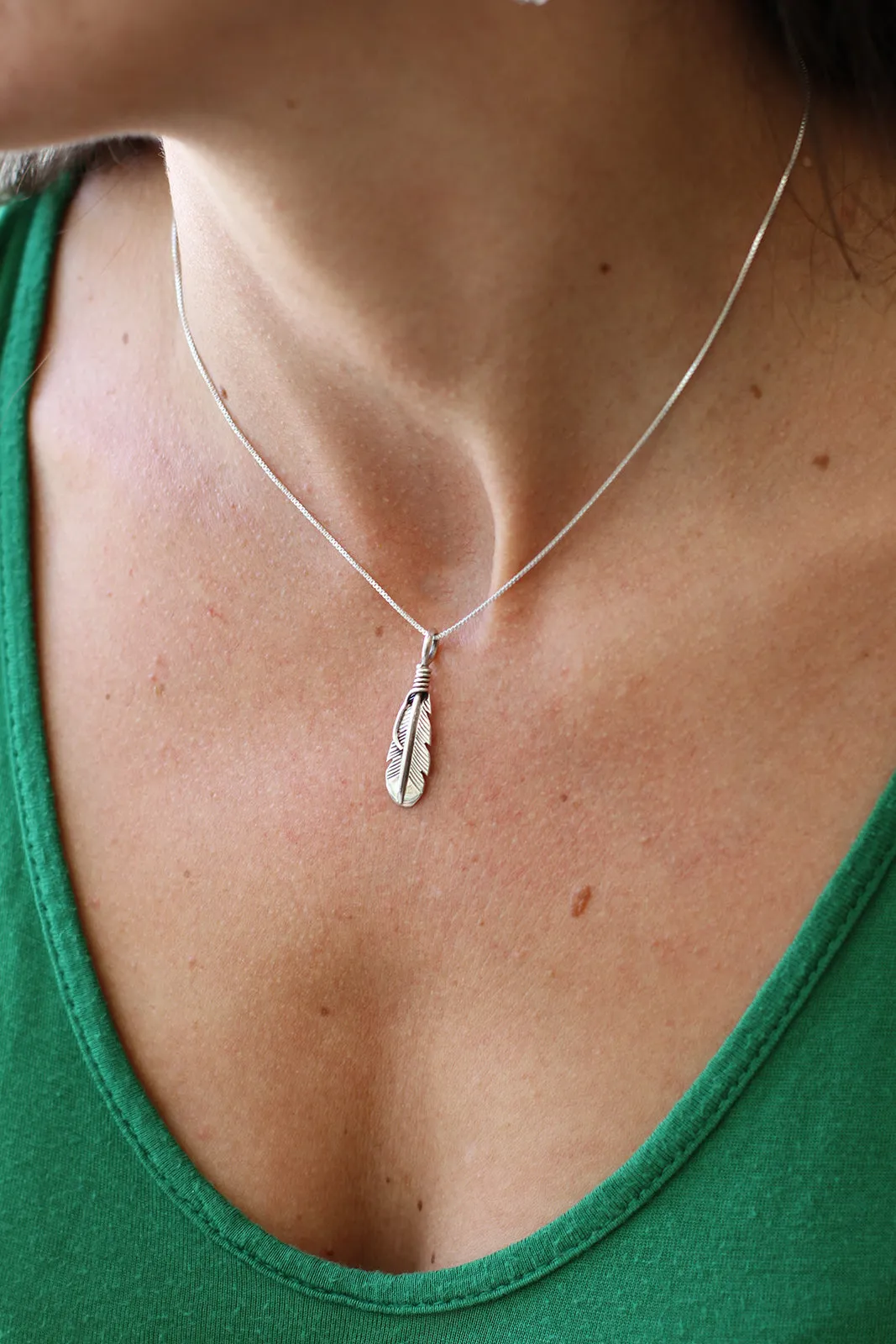 Small Navajo Feather Pendant with Sterling Silver Chain