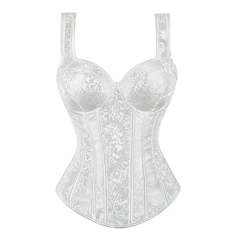 Steampunk Corset with Cup Lingerie Zipper Side Straps Overbust Corset Waist Trainer Bustier Plus Size