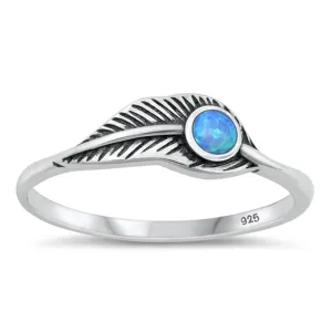 Sterling Silver Blue Lab Opal Feather Ring