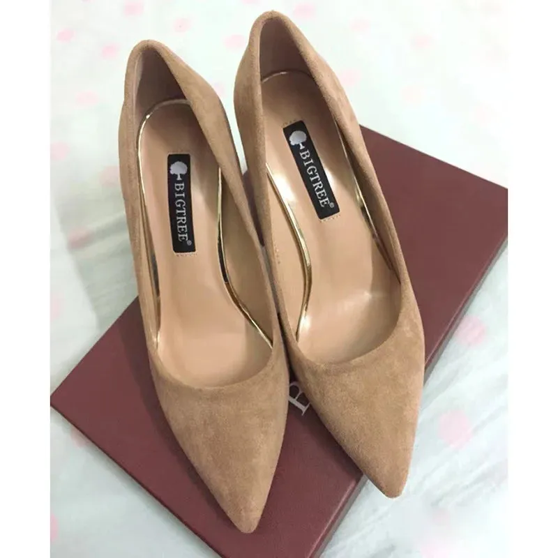 Summer Women 8.5cm High Heels Pumps Elegant Sweet Lady Wedding Block Square Middle Heels Flock Suede Nightclub Shoes