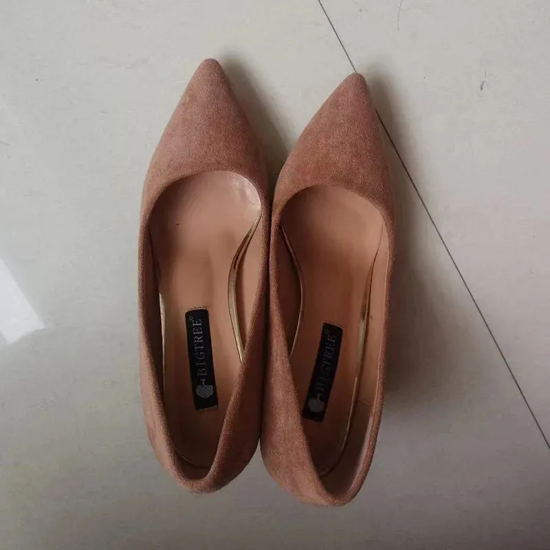 Summer Women 8.5cm High Heels Pumps Elegant Sweet Lady Wedding Block Square Middle Heels Flock Suede Nightclub Shoes