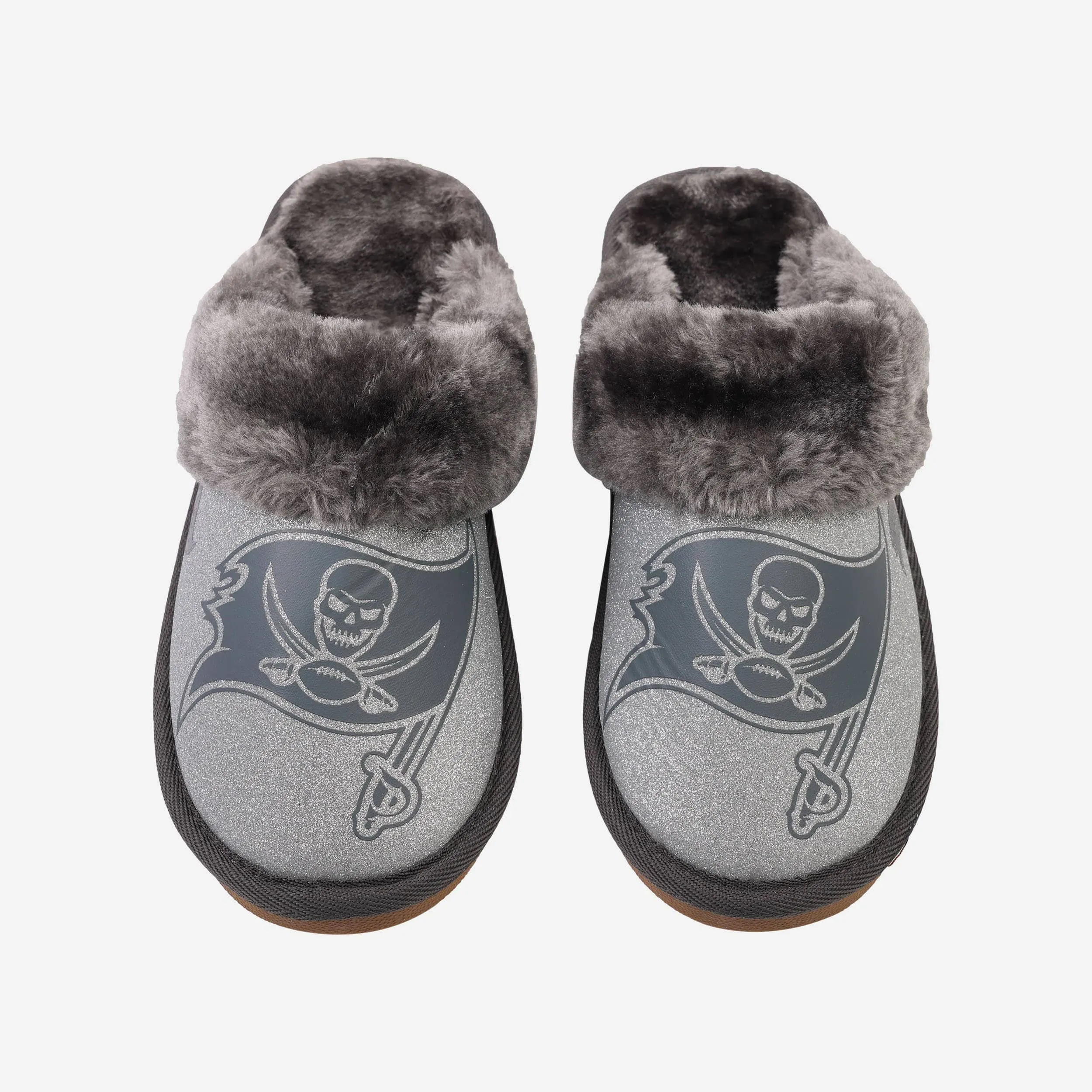 Tampa Bay Buccaneers Womens Glitter Open Back Fur Moccasin Slipper