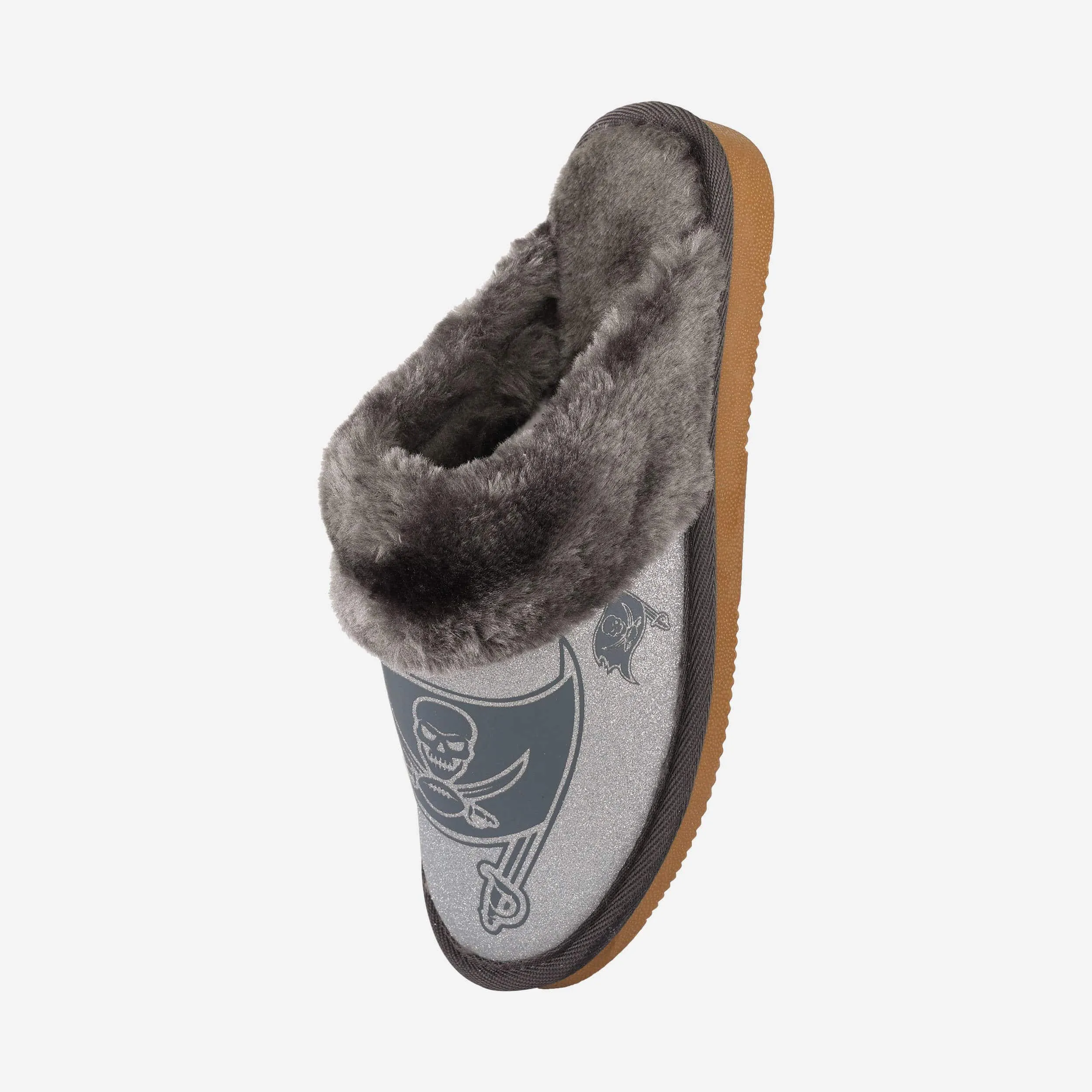 Tampa Bay Buccaneers Womens Glitter Open Back Fur Moccasin Slipper