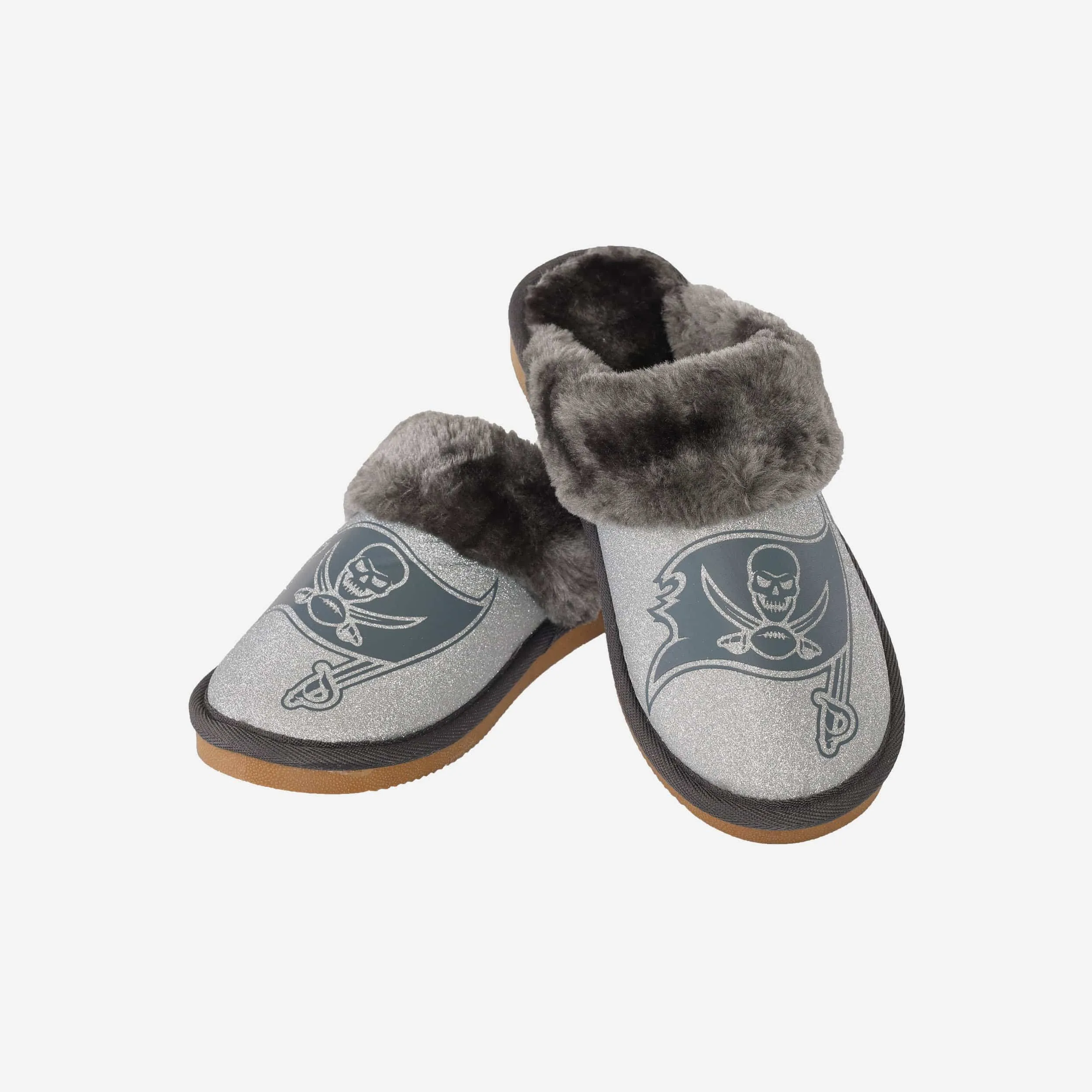 Tampa Bay Buccaneers Womens Glitter Open Back Fur Moccasin Slipper