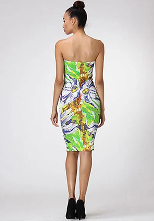 Textured Floral Strapless Dress