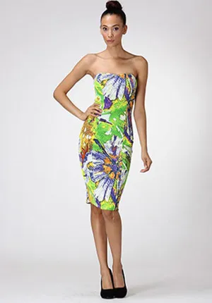 Textured Floral Strapless Dress