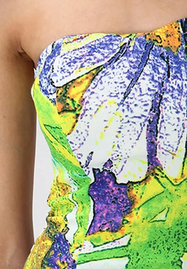 Textured Floral Strapless Dress