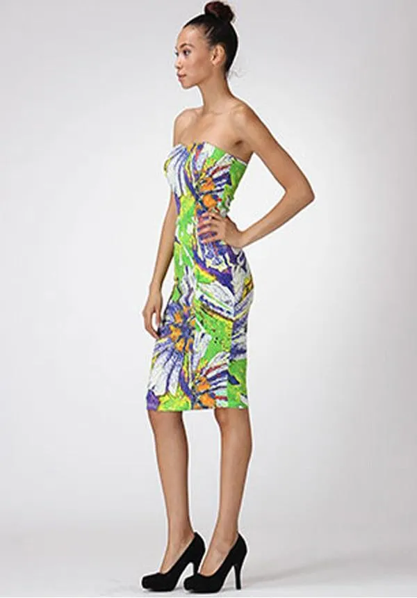 Textured Floral Strapless Dress