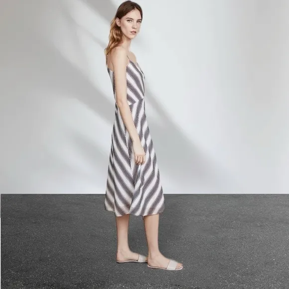 Theory Womens Athens Striped A-Line Silk/Cotton Blend Dress