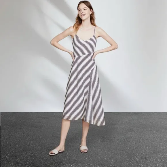 Theory Womens Athens Striped A-Line Silk/Cotton Blend Dress