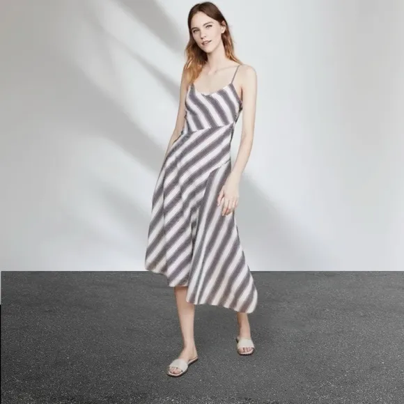 Theory Womens Athens Striped A-Line Silk/Cotton Blend Dress