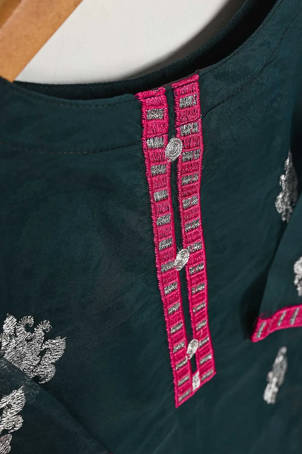 TKF-64-Turquoise - Kids 3Pc Organza Formal Embroidered Dress With Malai Trouser