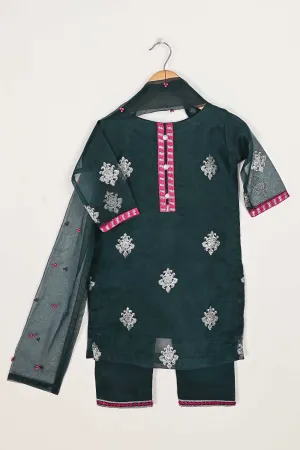 TKF-64-Turquoise - Kids 3Pc Organza Formal Embroidered Dress With Malai Trouser