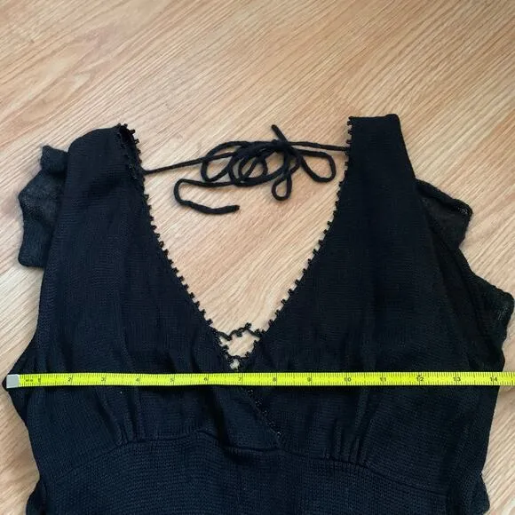 Vintage Arden B Black Beaded Knit Bodycon Midi Dress Size XS NWT LBD Party
