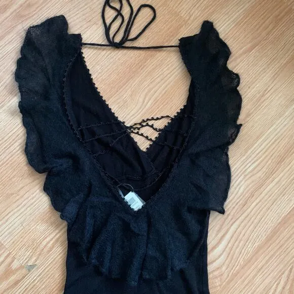Vintage Arden B Black Beaded Knit Bodycon Midi Dress Size XS NWT LBD Party