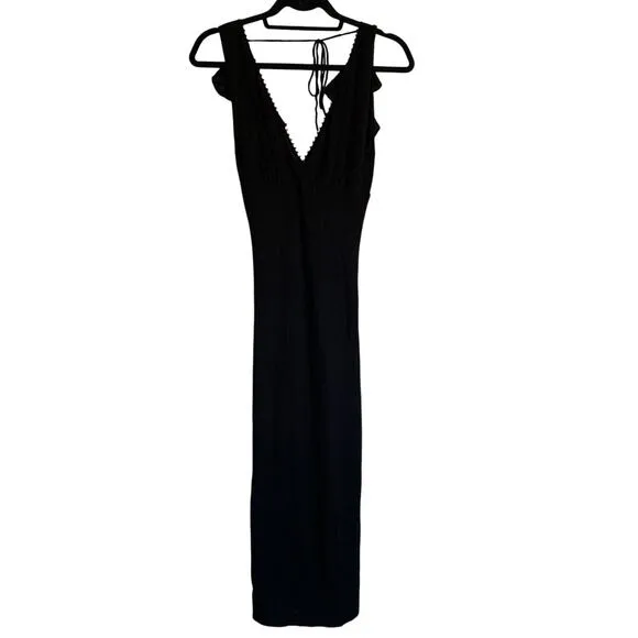 Vintage Arden B Black Beaded Knit Bodycon Midi Dress Size XS NWT LBD Party