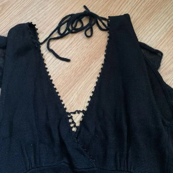 Vintage Arden B Black Beaded Knit Bodycon Midi Dress Size XS NWT LBD Party