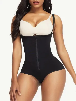 Waist Trainer Shapewear bodysuit with Front Zipper and Adjustable Strap