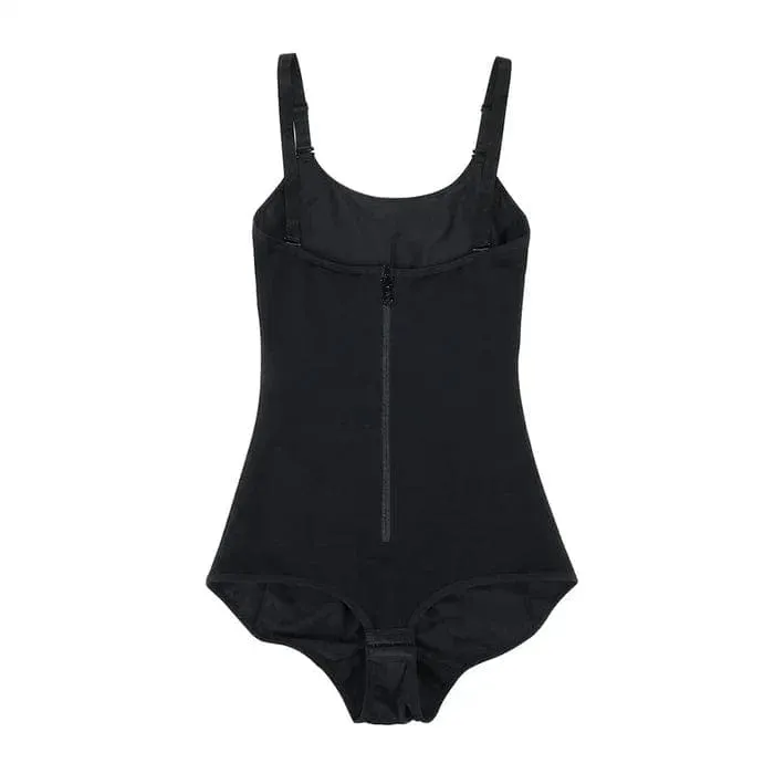 Waist Trainer Shapewear bodysuit with Front Zipper and Adjustable Strap