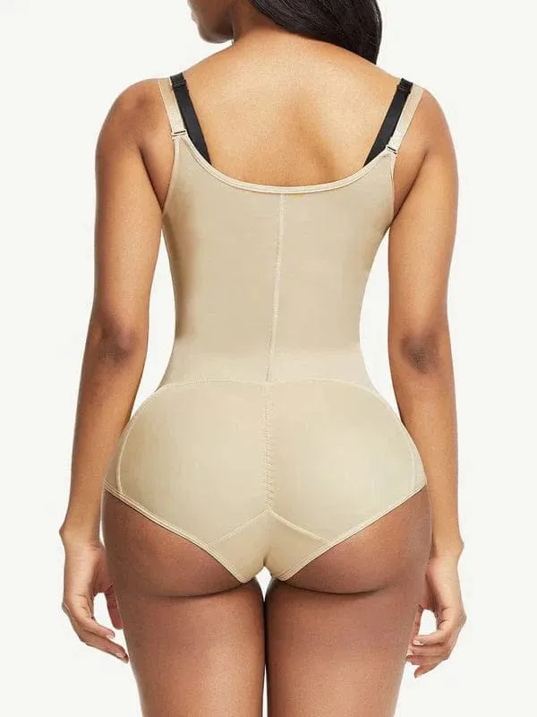 Waist Trainer Shapewear bodysuit with Front Zipper and Adjustable Strap