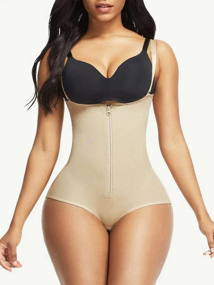 Waist Trainer Shapewear bodysuit with Front Zipper and Adjustable Strap