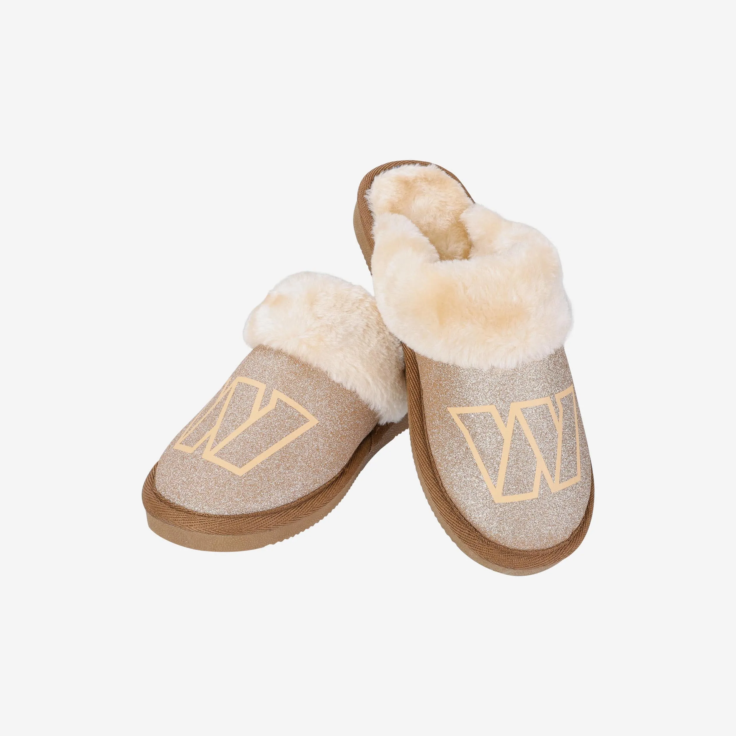 Washington Commanders Womens Glitter Open Back Fur Moccasin Slipper